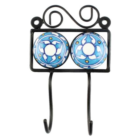 Turquoise Floral Ceramic Tile Hook